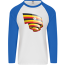 Curled Uganda Flag Ugandan Day Football Mens L/S Baseball T-Shirt White/Royal Blue