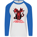 Demonic Cats Halloween Horror Witch Demons Mens L/S Baseball T-Shirt White/Royal Blue