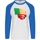 Curled Mali Flag Malian Day Football Mens L/S Baseball T-Shirt White/Royal Blue