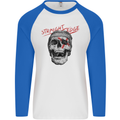 Straight Edge Skull Biker Motorcycle Mens L/S Baseball T-Shirt White/Royal Blue