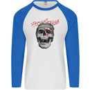 Straight Edge Skull Biker Motorcycle Mens L/S Baseball T-Shirt White/Royal Blue
