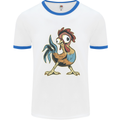 A Funky Rooster Farm Animals Chicken Mens Ringer T-Shirt White/Royal Blue