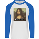 Mona Lisa Parody Monday Lisa Mens L/S Baseball T-Shirt White/Royal Blue