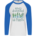 Easily Distracted by Plants Botanist Funny Mens L/S Baseball T-Shirt White/Royal Blue