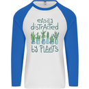 Easily Distracted by Plants Botanist Funny Mens L/S Baseball T-Shirt White/Royal Blue