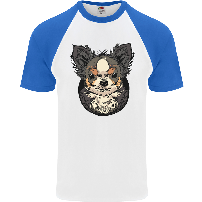 Angry Chihuahua Mens S/S Baseball T-Shirt White/Royal Blue