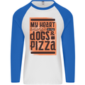 My Heart Belongs to Dogs & Pizza Funny Mens L/S Baseball T-Shirt White/Royal Blue