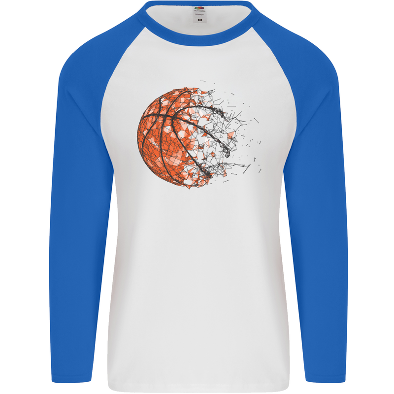 Abstract Basketball Mens L/S Baseball T-Shirt White/Royal Blue