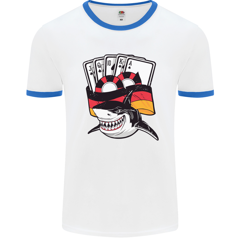 German Poker Shark Mens Ringer T-Shirt White/Royal Blue