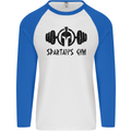 Spartans Gym Mens L/S Baseball T-Shirt White/Royal Blue