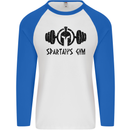 Spartans Gym Mens L/S Baseball T-Shirt White/Royal Blue