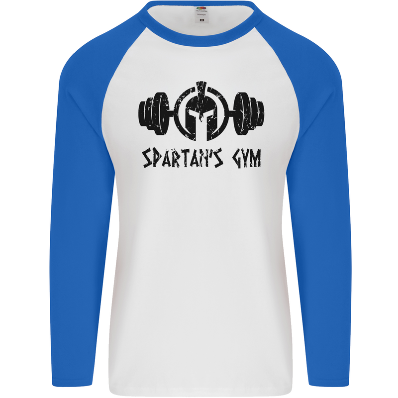 Spartans Gym Mens L/S Baseball T-Shirt White/Royal Blue