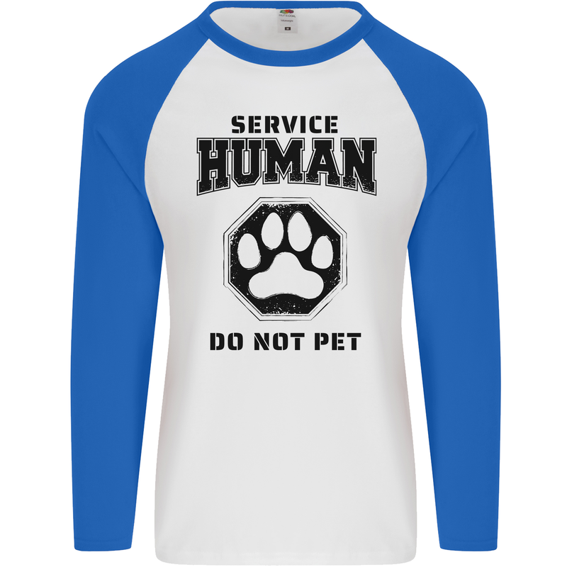 Funny Dog Service Human Do Not Pet Mens L/S Baseball T-Shirt White/Royal Blue