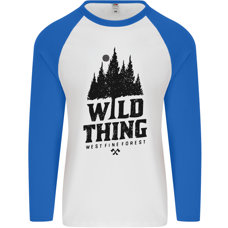 Hiking Wild Thing Camping Rambling Outdoors Mens L/S Baseball T-Shirt White/Royal Blue