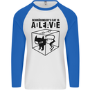 Schrodinger's Cat Science Geek Nerd Mens L/S Baseball T-Shirt White/Royal Blue