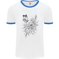 Butterfly & Flowers Mens Ringer T-Shirt White/Royal Blue