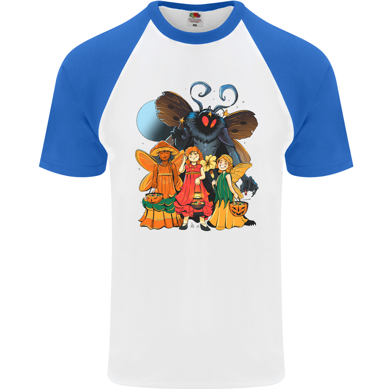 Mothman With Fairies Mens S/S Baseball T-Shirt White/Royal Blue