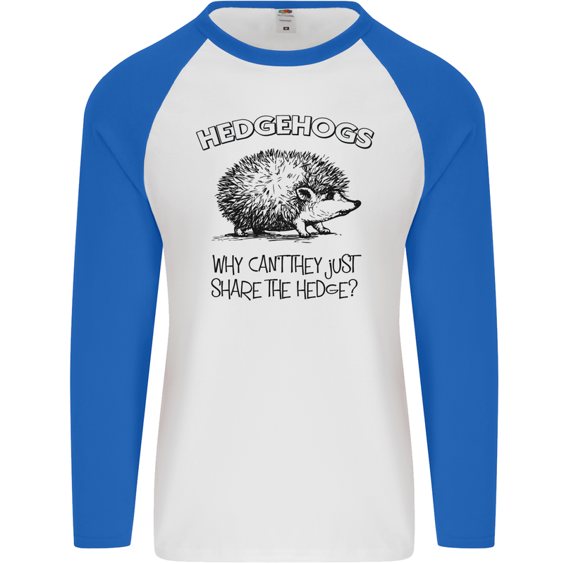 Hedgehogs Just Share the Hedge Funny Mens L/S Baseball T-Shirt White/Royal Blue