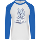 Floating Polar Bear Environment Climate Change Mens L/S Baseball T-Shirt White/Royal Blue