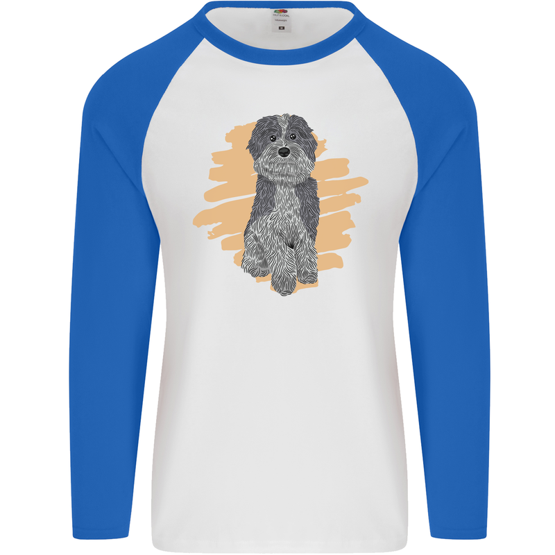 Aussie Doodle Mens L/S Baseball T-Shirt White/Royal Blue