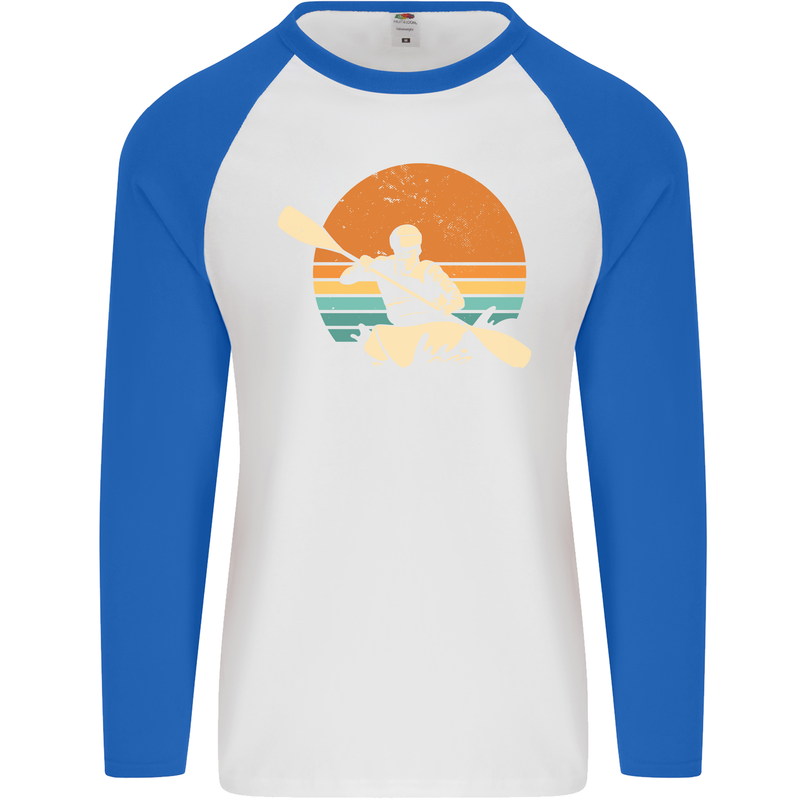 Kayak Kayaking Canoe Canoeing Water Sports Mens L/S Baseball T-Shirt White/Royal Blue