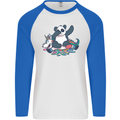 Dabbing Panda Squashing a Unicorn Funny Mens L/S Baseball T-Shirt White/Royal Blue