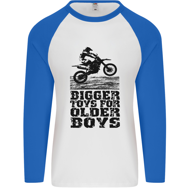 Motocross Bigger Toys Older Boys MotoX Mens L/S Baseball T-Shirt White/Royal Blue