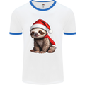 A Cute Christmas Sloth With Xmas Hat on Mens Ringer T-Shirt White/Royal Blue