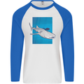 A Whale Shark and Scuba Diver Mens L/S Baseball T-Shirt White/Royal Blue