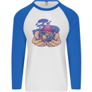 Magic Mushroom Hands Mycology Trippy Mens L/S Baseball T-Shirt White/Royal Blue