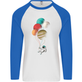 An Astronaut With Planets as Balloons Space Mens L/S Baseball T-Shirt White/Royal Blue