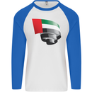 Curled UAE Flag Day Emirati Day Football Mens L/S Baseball T-Shirt White/Royal Blue
