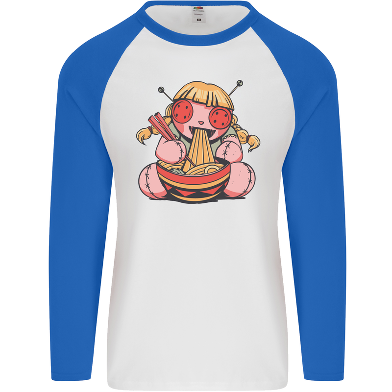 An Anime Voodoo Doll Mens L/S Baseball T-Shirt White/Royal Blue
