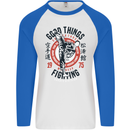 Karate Good Things Mixed Martial Arts MMA Mens L/S Baseball T-Shirt White/Royal Blue