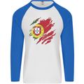 Torn Portugal Flag Portugese Day Football Mens L/S Baseball T-Shirt White/Royal Blue