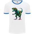 Colourful T-Rex Dinosaur Mens Ringer T-Shirt White/Royal Blue