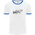 A Pike Fish Drawing Fishing Fisherman Mens Ringer T-Shirt White/Royal Blue