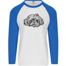 Shih Tzu Drawing Dogs Mens L/S Baseball T-Shirt White/Royal Blue