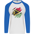 Torn Vanuatu Flag Day Football Mens L/S Baseball T-Shirt White/Royal Blue