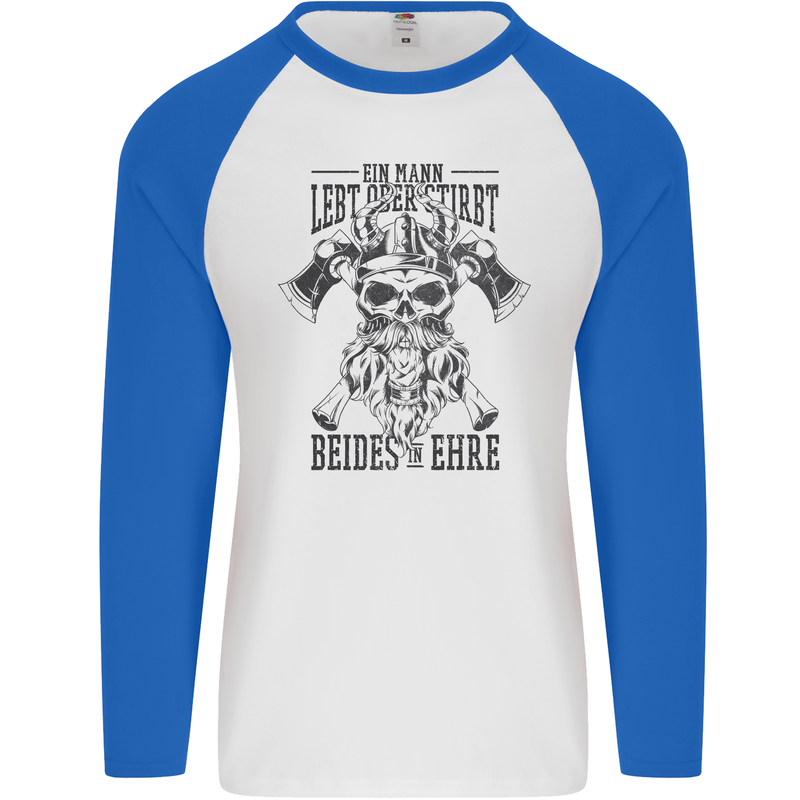 German Viking Mens L/S Baseball T-Shirt White/Royal Blue