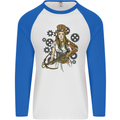 A Steampunk Woman With a Crossbow Mens L/S Baseball T-Shirt White/Royal Blue