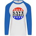 Save Ferris Distressed Mens L/S Baseball T-Shirt White/Royal Blue