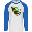 Curled Jamaican Flag Jamaica Day Football Mens L/S Baseball T-Shirt White/Royal Blue
