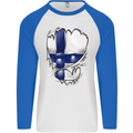 Gym Finnish Flag Ripped Muscles Finland Mens L/S Baseball T-Shirt White/Royal Blue