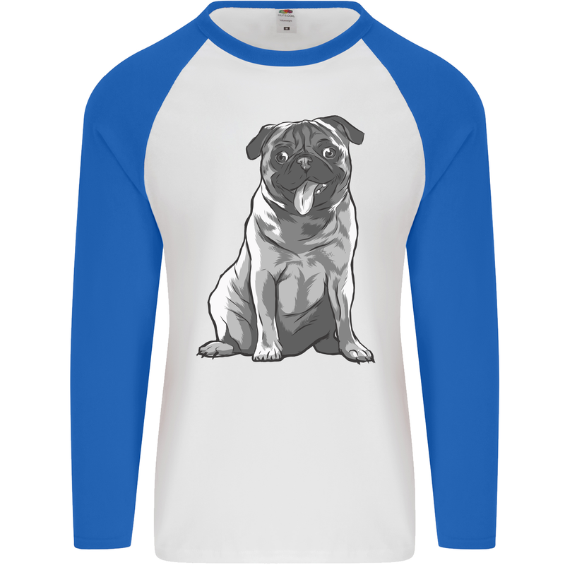 A Happy Pug Funny Dog Funny Mens L/S Baseball T-Shirt White/Royal Blue