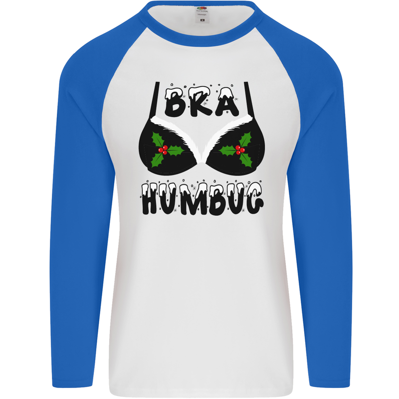 Bra Humbug Holly Funny Christmas Xmas Mens L/S Baseball T-Shirt White/Royal Blue