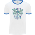 A Floral Dragonfly Mens Ringer T-Shirt White/Royal Blue