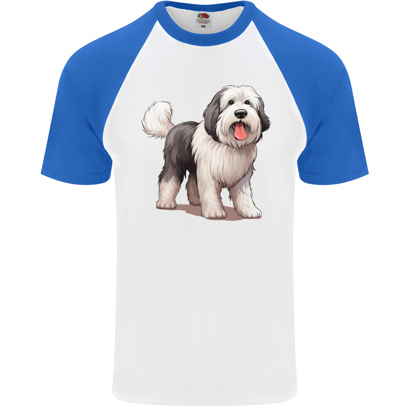 Old English Sheepdog Dog Mens S/S Baseball T-Shirt White/Royal Blue