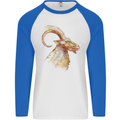 A Watercolour Goat Farming Mens L/S Baseball T-Shirt White/Royal Blue