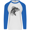 A Steampunk Iguana Lizard Reptiles Mens L/S Baseball T-Shirt White/Royal Blue